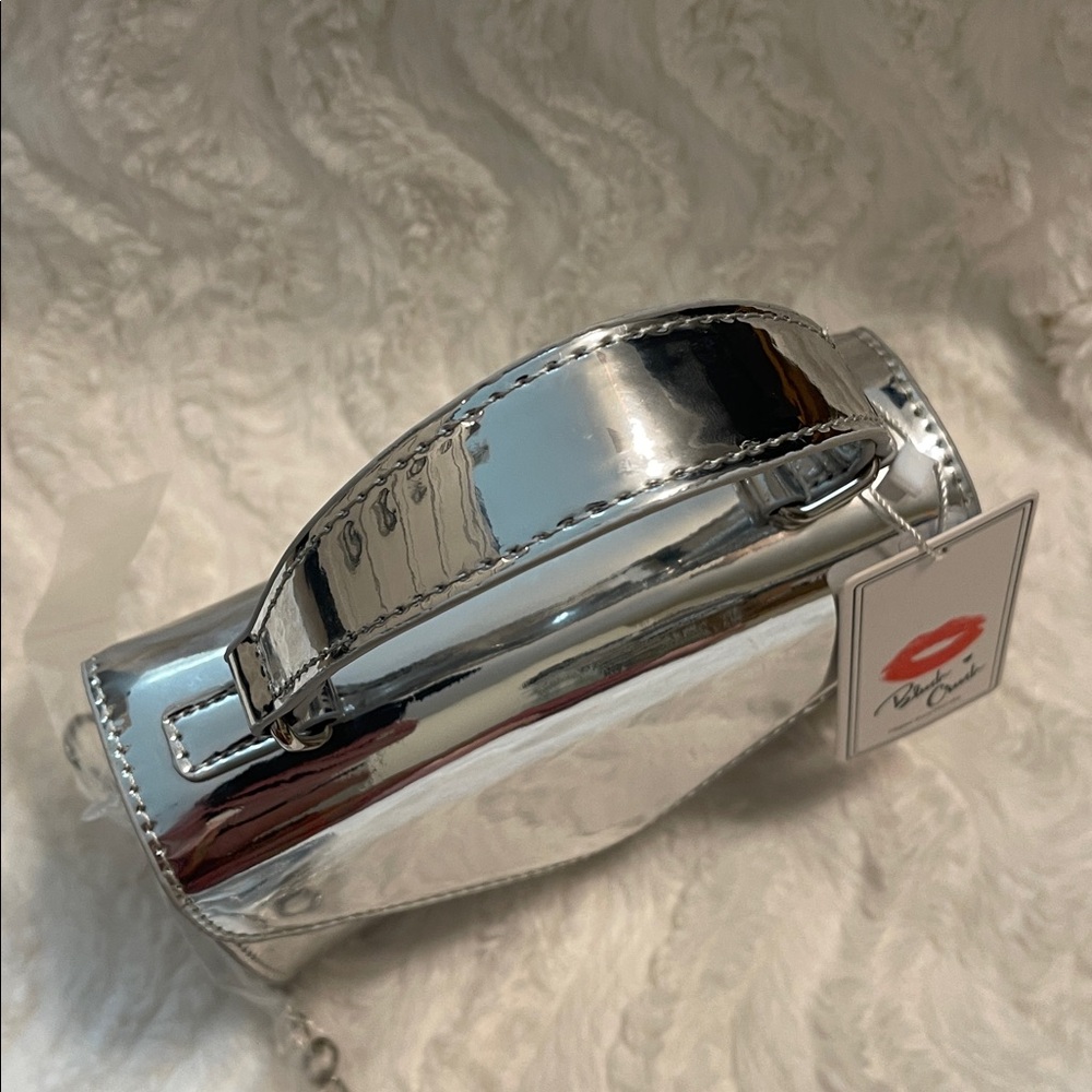 Shiny Metallic Silver Top-Handle Crossbody Bag - Picture 3 of 16